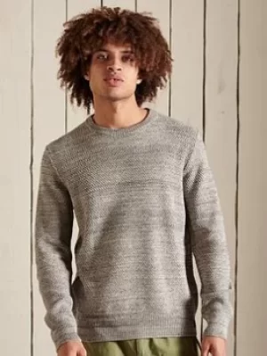 Superdry Textured Twist Crew Knit, Grey, Size 2XL, Men