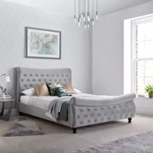 Oxford Grey Velvet Chesterfield Sleigh Bed Double