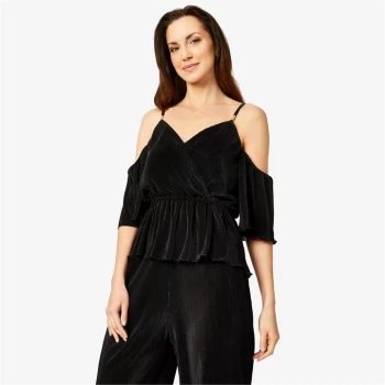 Biba Plisse Cold Shoulder Top - Black