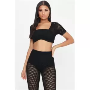 I Saw It First Black Short Sleeve Crochet Crop Top - Black