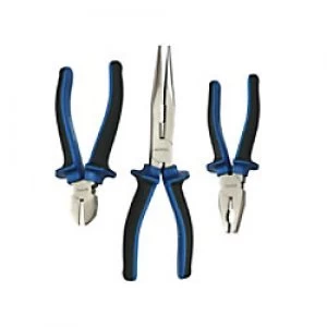 Faithfull Plier Set FAIPLSET3LN Plastic Chrome Vanadium Steel Silver, Blue, Black Pack of 3