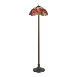 Luminosa Lighting - 2 Light Stepped Design Floor Lamp E27 With 40cm Tiffany Shade, Purple, Pink, Crystal, Aged Antique Brass