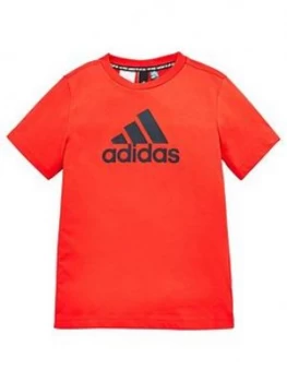 adidas Youth Boys Must Haves Badge Of Sport T-Shirt - Red/Black, Size 7-8 Years