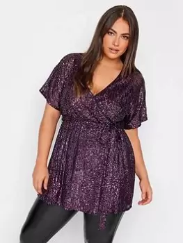 Yours Sequin Wrap Top, Purple, Size 14, Women