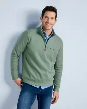 Cotton Traders Mens Half Zip Brushed Rib Top in Green