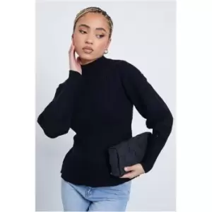 I Saw It First Black Balloon Sleeve Peplum Hem Jumper - Black