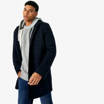 Jack Wills Classic Check Overcoat With Wool - Navy