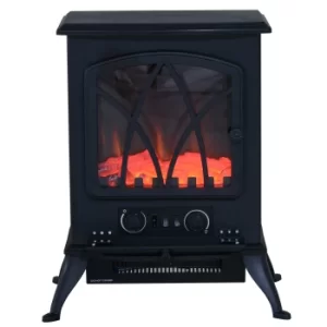 HOMCOM 1850W Flame Effect Electric Free Standing Fireplace W/Fan and Log Burning Stove Heater-Black