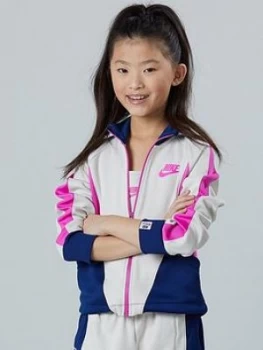 Nike Sportswear Older Girls Heritage Track Jacket - Cream/Pink, Cream/Pink, Size L, 12-13 Years, Women