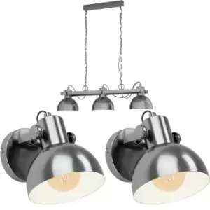 Ceiling Pendant Light & 2x Matching Wall Lights Gloss Antique Nickel Industrial