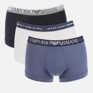 Emporio Armani Mens 3 Pack Mixed Waistband Trunks - Marine/White/Indigo - S