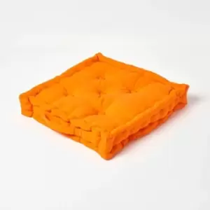 Cotton Orange Floor Cushion, 50 x 50cm - Orange - Homescapes