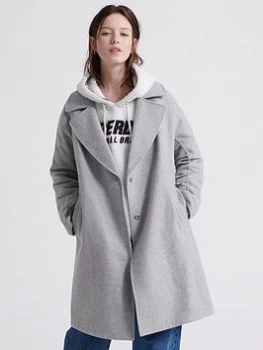 Superdry Koben Wool Coat - Light Grey Marl, Size 10, Women