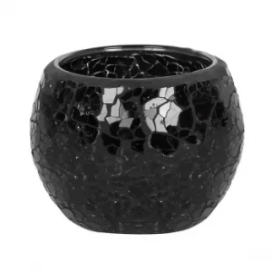 Small Round Black Crackle Candle Holder