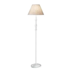 Provence 1 Light Wood Floor Lamp White with Beige Shade, E27