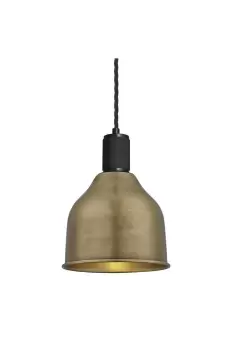 Knurled Cone Pendant Light, 7 Inch, Brass, Black Holder