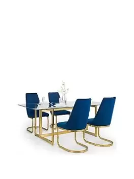 Julian Bowen Minori 200 Cm Glass Top Dining Table + 4 Vittoria Chairs - Blue/Gold