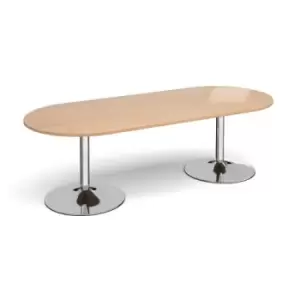 Trumpet base radial end boardroom table 2400mm x 1000mm - chrome base and beech top