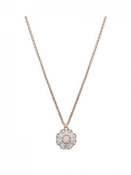 Simply Silver Sterling Silver 14ct Rose Gold Cubic Zirconia Baguette Halo Pendant Necklace - pink