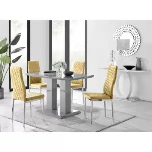 Furniturebox UK - Furniturebox Imperia 4 High Gloss Grey Modern Dining Table and 4 Mustard Milan Faux Leather Dining Chairs With Silver Legs Diamond