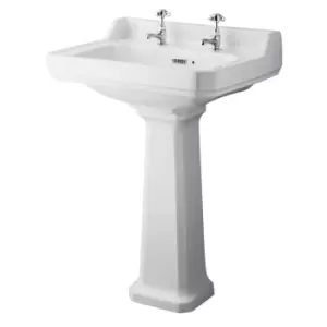 Hudson Reed Richmond 600mm Basin & Comfort Height Pedestal (2 Tap Hole) - White