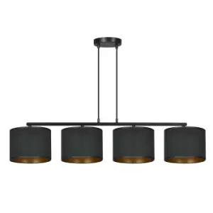 Hilde Black Bar Pendant Ceiling Light with Black Fabric Shades, 4x E27