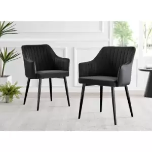 Furniture Box 2X Calla Black Velvet Dining Chairs With Black Legs