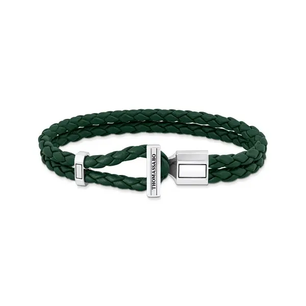 Thomas Sabo Sterling Silver Sterling Silver Double Braided Green Leath