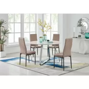 Santorini White Round Dining Table And 4 Cappuccino Milan Black Leg Chairs - Cappuccino