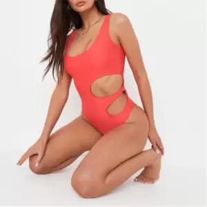 Missguided Scoop Neck Cut Out Side Swimsuit - Orange