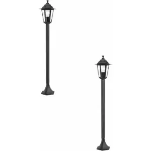 Loops - 2 pack IP44 Outdoor Bollard Light Black Cast Aluminium 60W E27 Tall Lamp Post