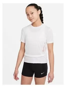 Nike Girls Nk Dri-FIT Instacool Top - White/Pink, Size Xs=6-8 Years, Women