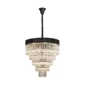 Poland Ceiling Pendant Round 5 Tier 19 Light E14, Matt Black, Clear Sculpted Glass, Item Weight: 30.2kg