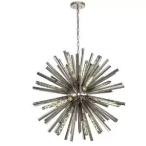 Luminosa Lighting - Luminosa 16 Light E27, Round Pendant Polished Nickel , Smoke Glass