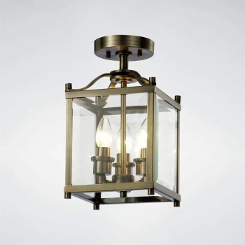 Aston semi-ceiling light 3 bulbs antique brass / glass