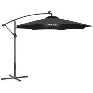 Outsunny 3M LED Patio Banana Umbrella Cantilever Parasol With Crank Base - Black