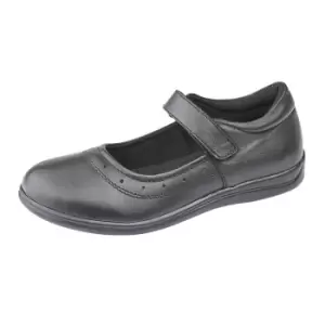 Roamers Childrens Girls Touch Fastening Leather School Shoes (5 UK) (Black)