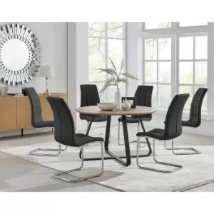 Furniture Box Santorini Brown Round Dining Table and 6 Black Murano Chairs