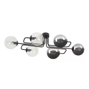 Brendi Black Globe Bar Pendant Ceiling Light with Clear, Graphite Glass Shades, 6x E14