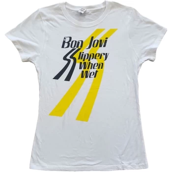 Bon Jovi - Slippery When Wet Womens Large T-Shirt - White