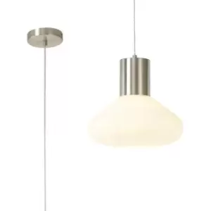 Luminosa Wide Pendant, 1 x E27, Satin Nickel, Opal Glass & Clear Twisted Cable