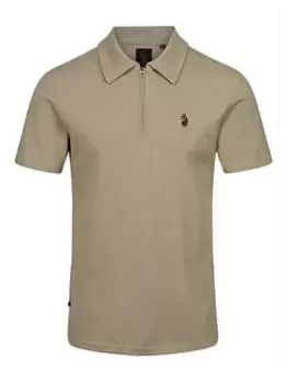 Luke 1977 Luke 1977 Zip Neck Polo Shirt - Beige, Beige, Size L, Men