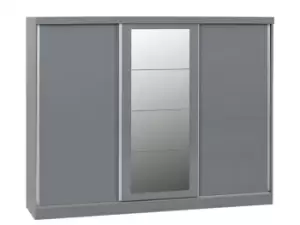 Seconique Nevada Grey High Gloss Sliding Mirrored Triple Wardrobe