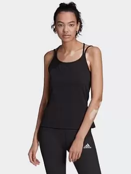 adidas Studio Slim Strappy Back Tank Top, Black, Size L, Women