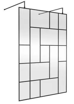 Hudson Reed 1400mm Abstract Frame Wetroom Screen With Support Bars - Matt Black