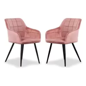 Set of 1/2/4 Camden Velvet upholstered Square Stitched Chairs - Pink - Set of 2 - Pink