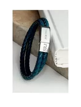 Treat Republic Personalised Mens Dual Leather Woven Bracelet In Teal