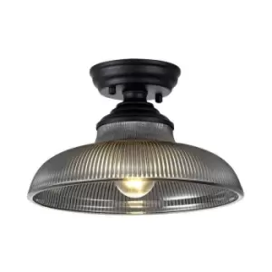 Luminosa Talisa Flush Ceiling Lamp E27 With Round 30cm Glass Shade Matt Black, Smoked