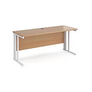 Rectangular Straight Desk Beech Wood Cable Managed Legs White Maestro 25 1600 x 600 x 725mm