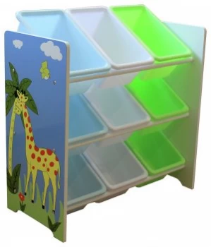 Safari Storage Shelf With 9 Plastic Bins.